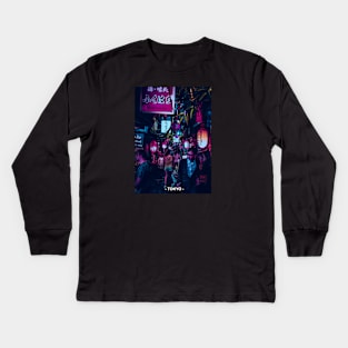 Tokyo Street Neon Synthwave Kids Long Sleeve T-Shirt